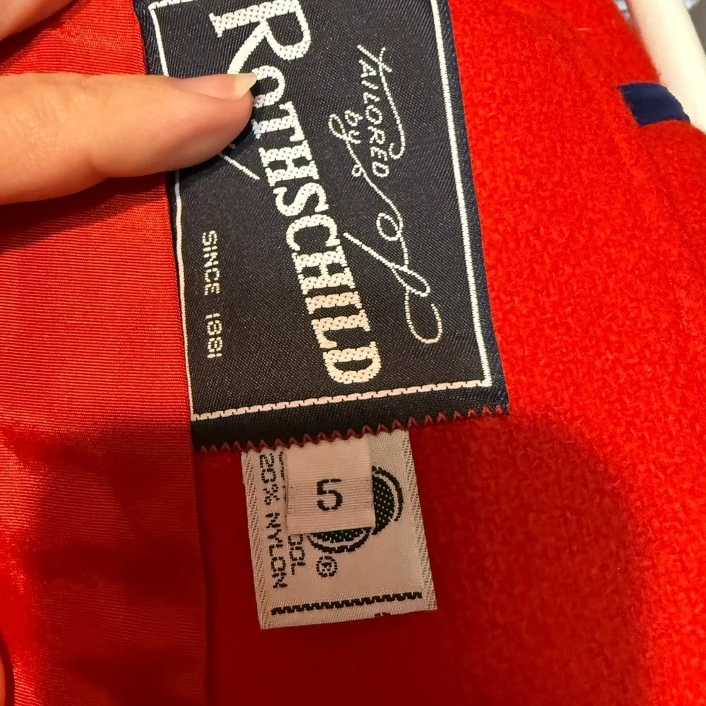 Rothschild Vintage USA Made Red Pea Coat with Navy Trim, Beautiful, Sz 5